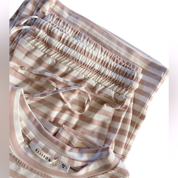 Casual Lounge Stripe 2pc Set. Drawstring Wide Leg Pant Crop Top BALLETCORE Large - Picture 14 of 16